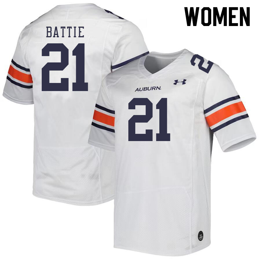 Women #21 Brian Battie Auburn Tigers College Football Jerseys Stitched-White - Click Image to Close
